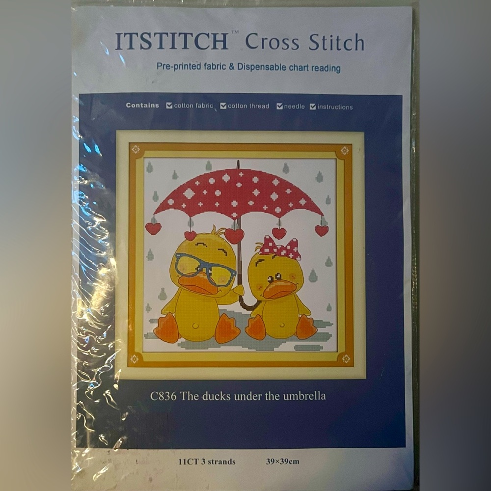Itstitch Cross Stitch Ducks Under The Umbrella C836 39x39cm